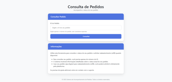 Módulo de Histórico de Pedidos para o Cliente Acompanhar Pedidos sem URL do Painel - SOMENTE PAINEL SAM SMM V2